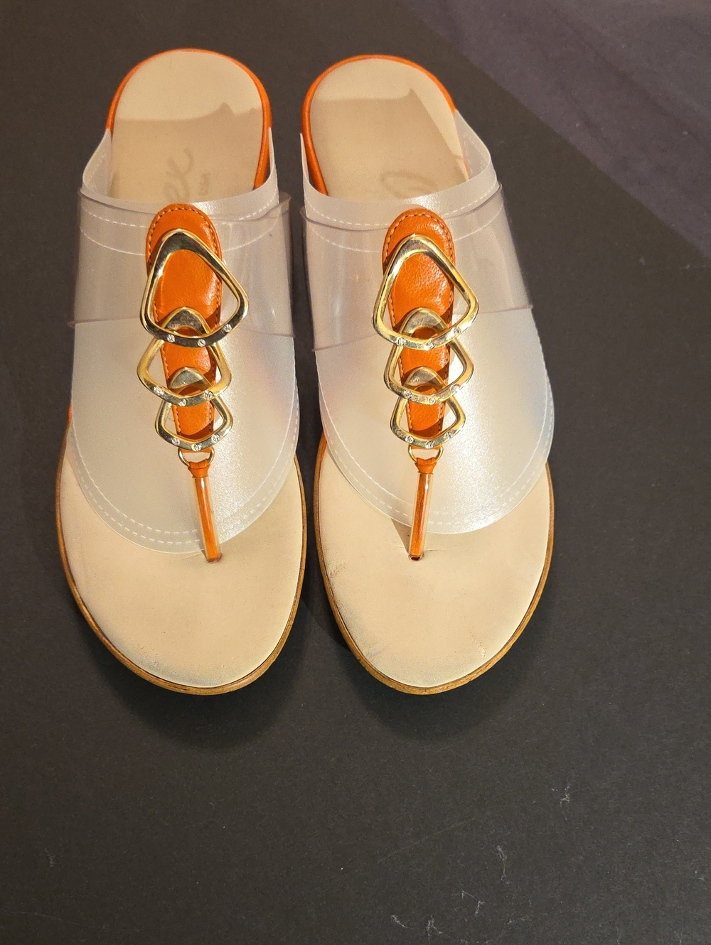 Onex Gold and Orange Thong Sandals with Gold Diamond Studed Accent